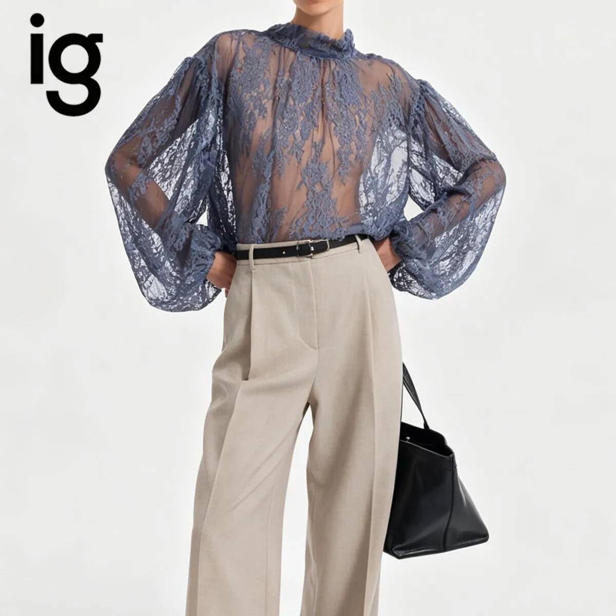 Puff Sleeve Blouse - Chemisier en dentelle transparente pour femme