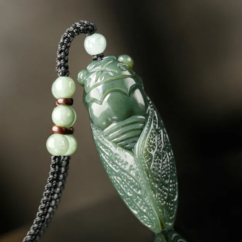Women Fashion Jewellery - Collier pendentif cigale Hetian, perles naturelles,