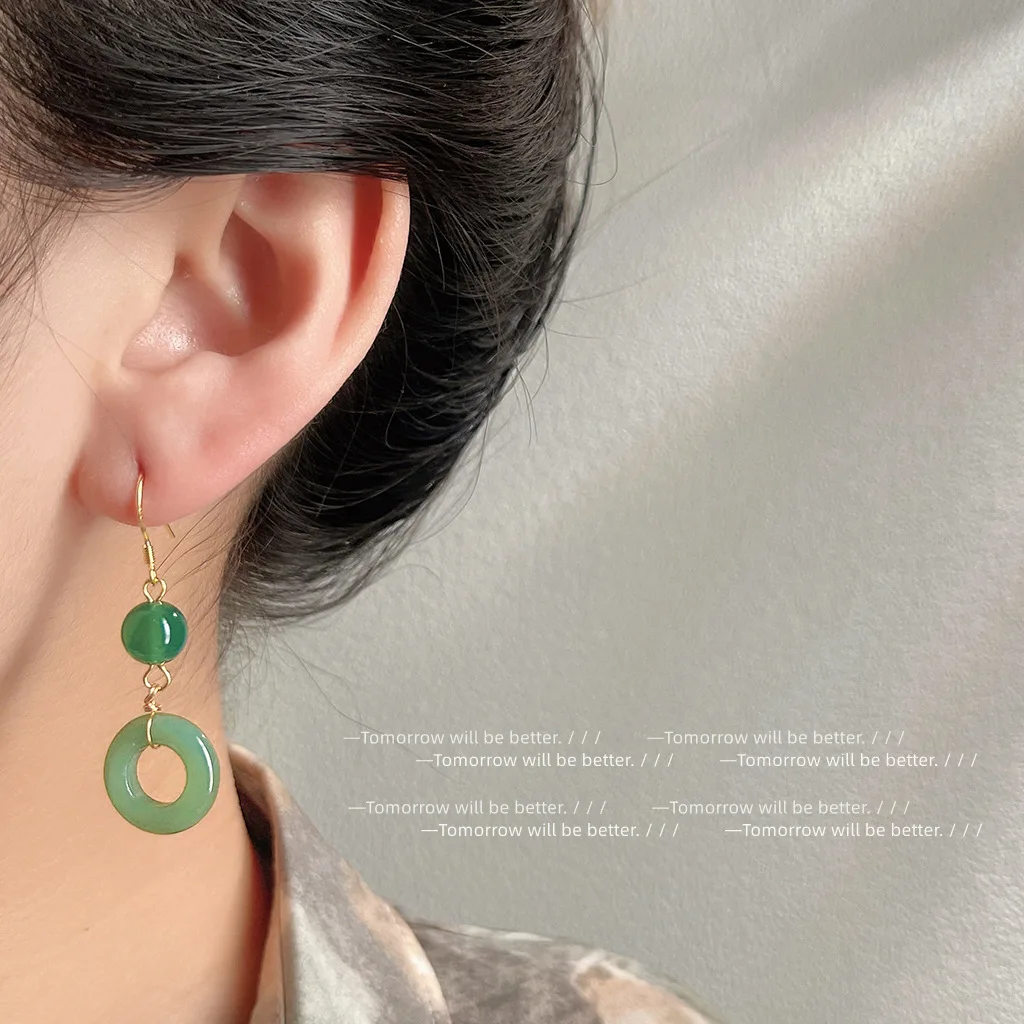 Women Fashion Jewellery - Boucles d'oreilles en Jade véritable vert,