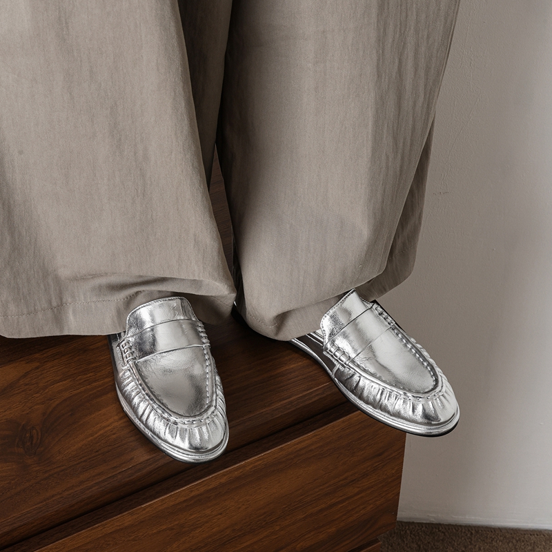 Women'S Fashion Shoes - Nouvelles mocassins plissées classiques en cuir