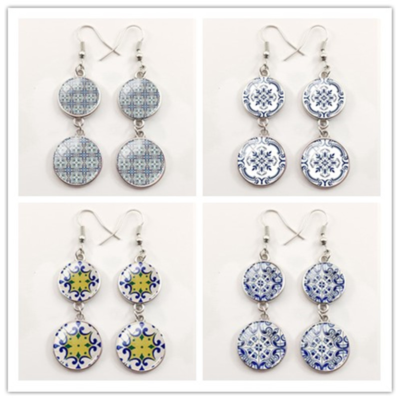 Women'S Fashion Portugal - Boucles d'oreilles graphiques en carrelage portugais,
