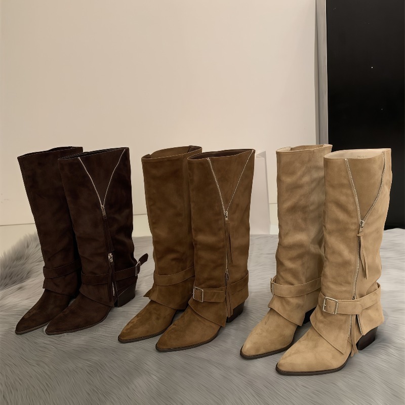 Women'S Fashion Knee High Boots - Bottes longues décontractées en daim vintage