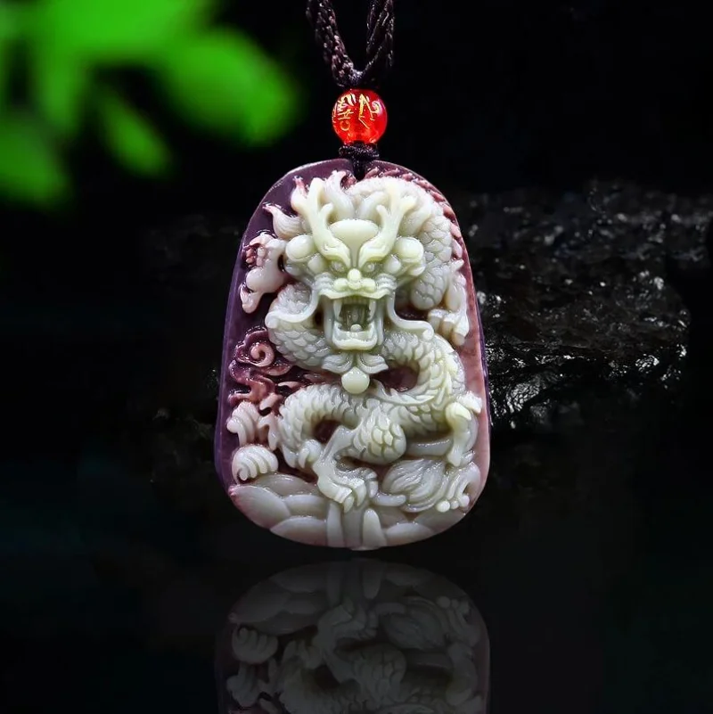 Women Fashion Jewellery - Robe violette Jade Dragon pendentif collier