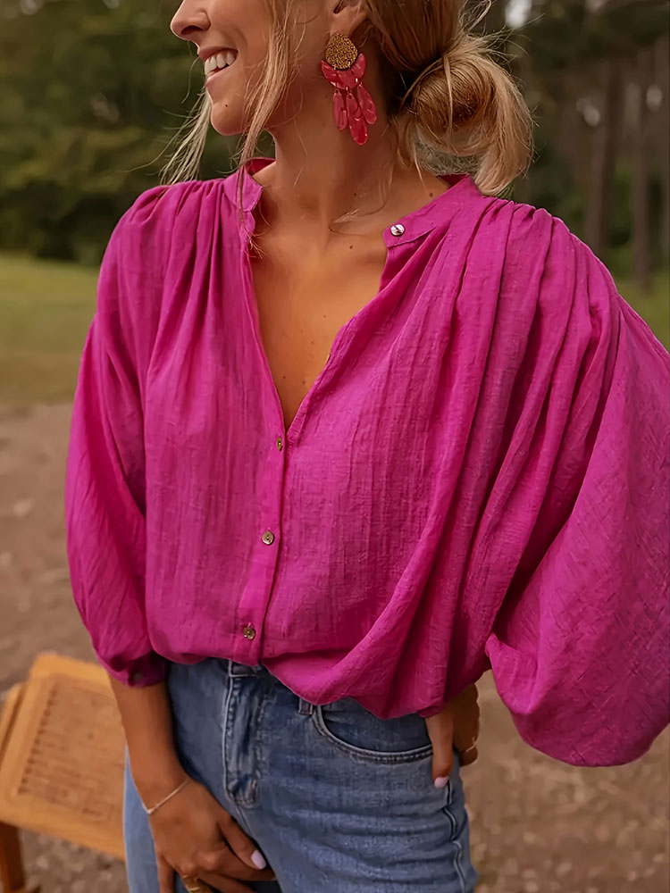 Chemise élégante à manches lon - Puff Sleeve Blouse avis et prix