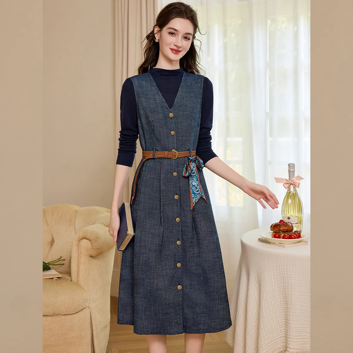 Ensemble haut à col montant et - Belted Shirt Dress avis et prix