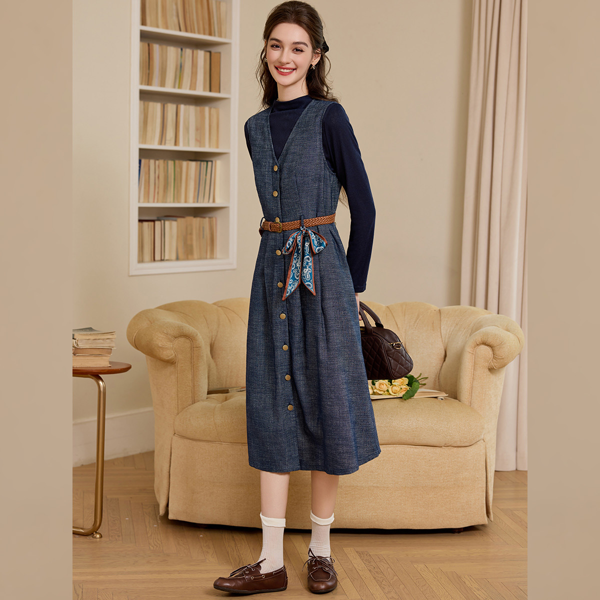 Ensemble haut à col montant et - Belted Shirt Dress avis et prix