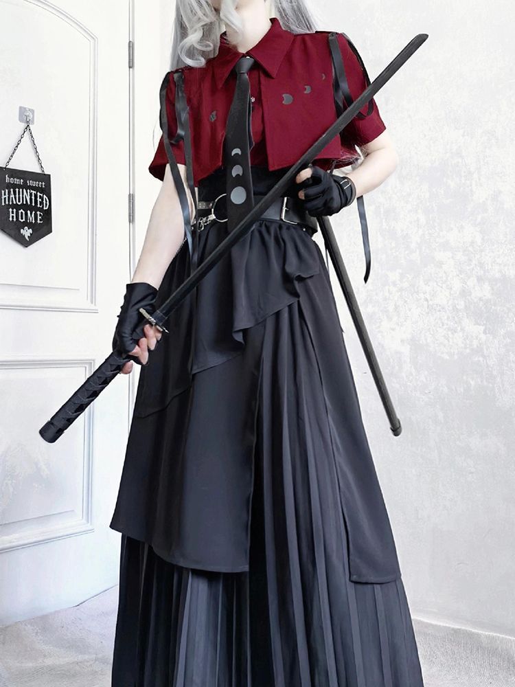 Ensemble 3 pièces gothique Vin - Belted Shirt Dress avis et prix