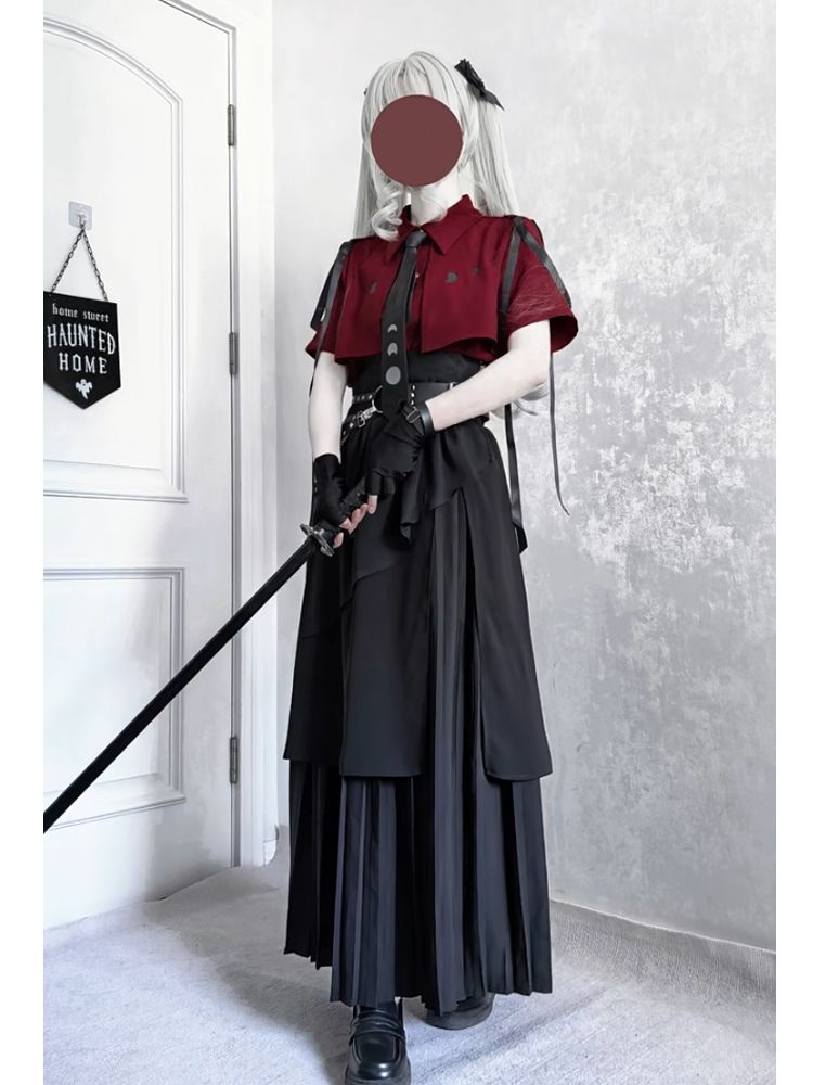 Ensemble 3 pièces gothique Vin - Belted Shirt Dress avis et prix