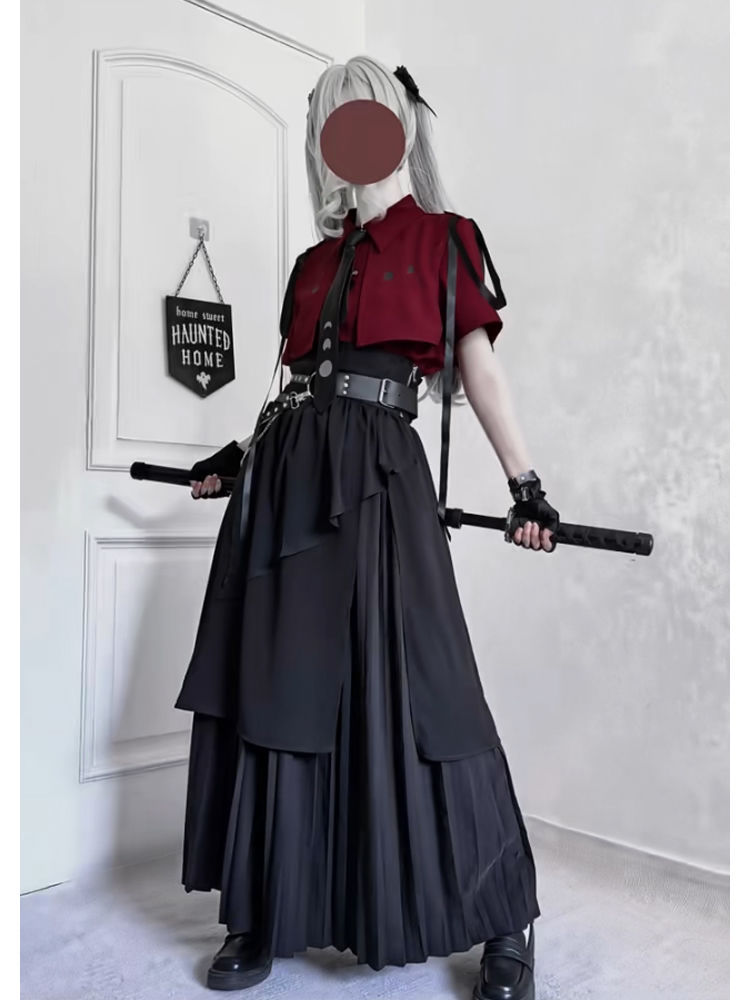 Ensemble 3 pièces gothique Vin - Belted Shirt Dress avis et prix