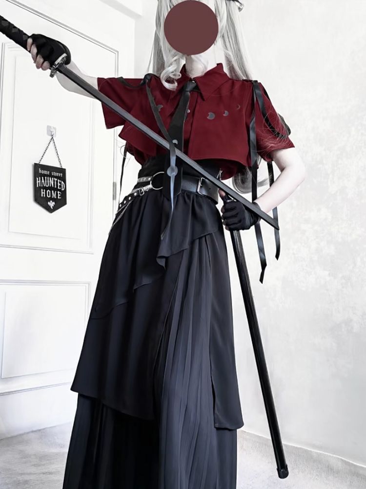 Ensemble 3 pièces gothique Vin - Belted Shirt Dress avis et prix