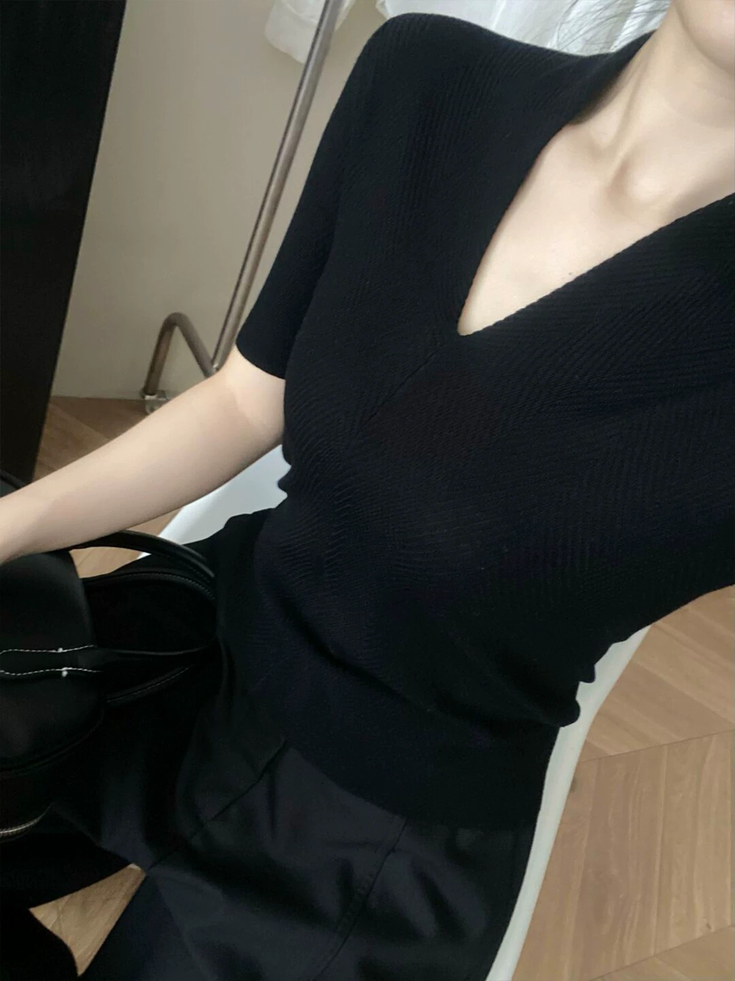 T-shirt en maille blanc col en - Women Fashion Style avis et prix